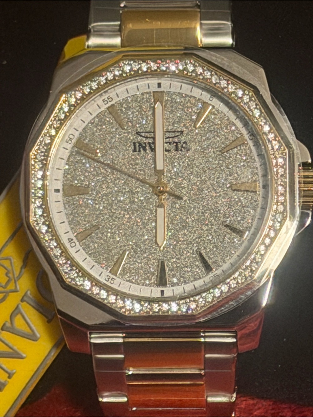 Invicta Silver and Gold Two-Tone Glitter Dial Crystal Bezel Watch